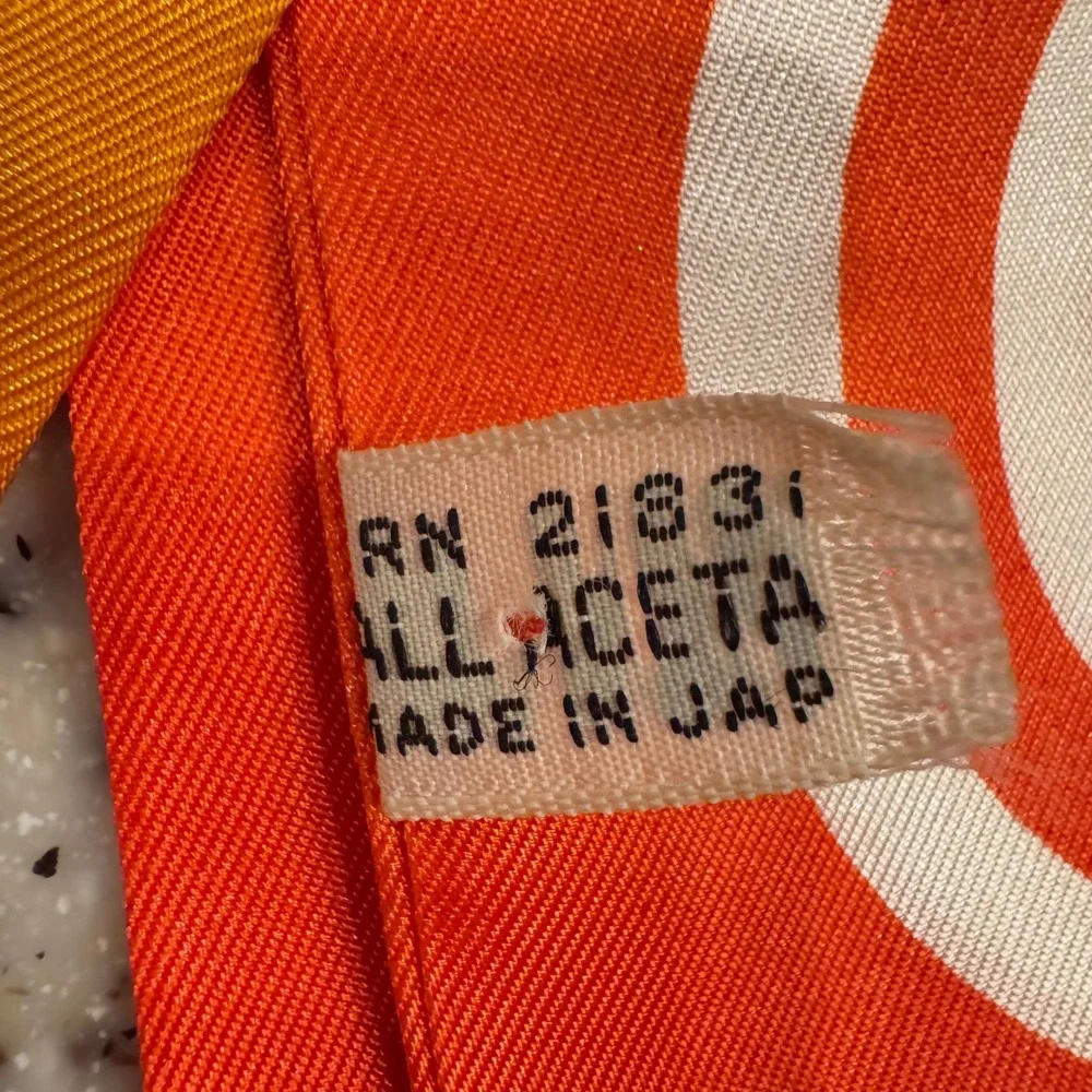Vintage Japanese Obi Orange‎ Stripe Acetate Scarf with Floral Medallion 70x5.5
